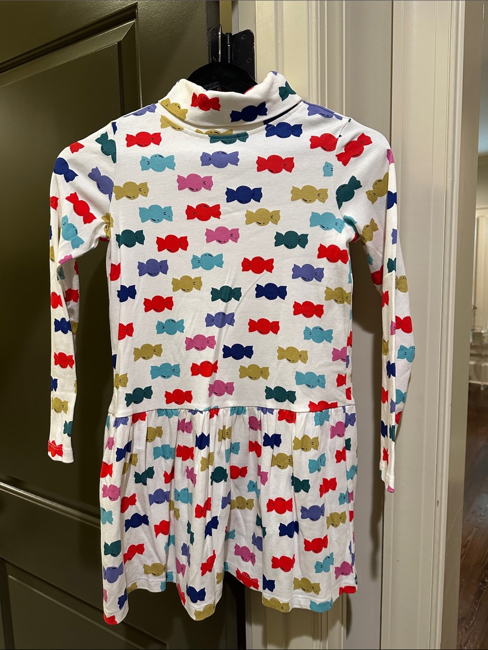 Hanna Andersson White Turtleneck Dress with Multicolor Candy Print